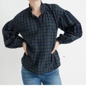 Madewell Plaid Ruffle-Neck Popover Top/Blouse - Large